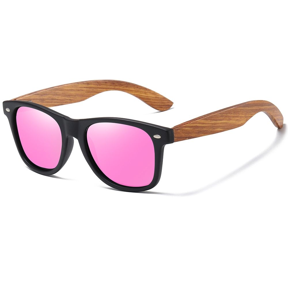 PinkGM Mens Vintage Wooden Bamboo Sunglasses Polarized Mirrored Coating Womens Zebra Wood Sun Glasses gafas de sol hombre
