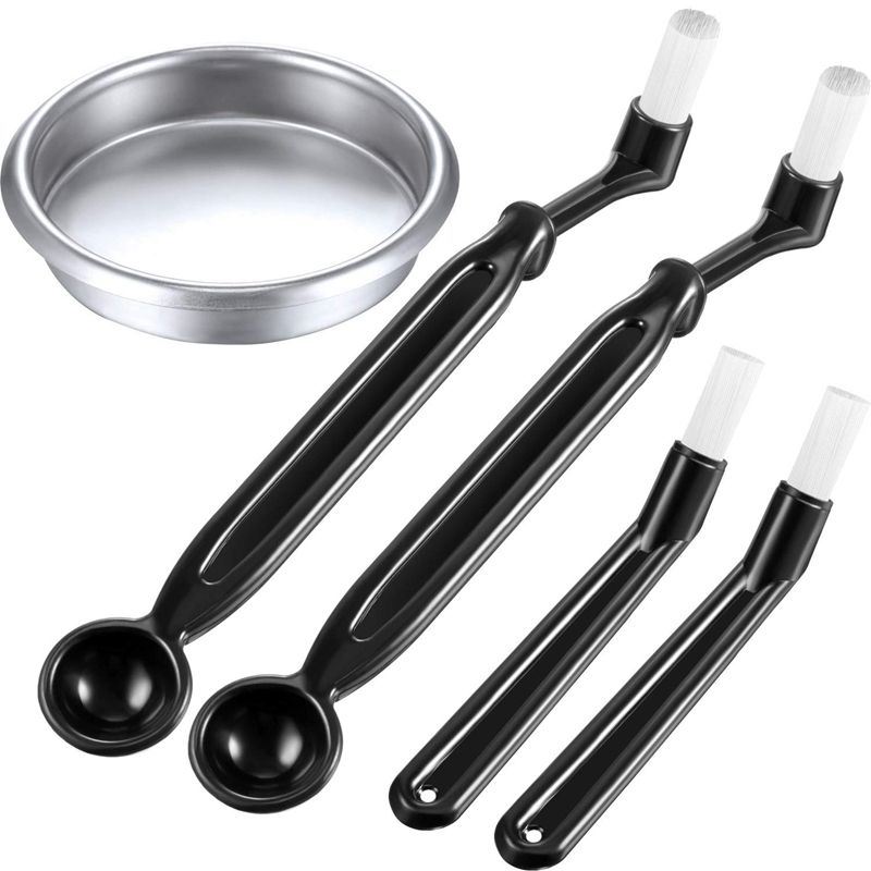 Coffee Machine Cleaning , 4 Pieces Coffee Machine Brush with Spoon and 1 Piece 58 Mm Stainless Steel Back Flush Insert Metal Blind Filter for Espresso Machine
