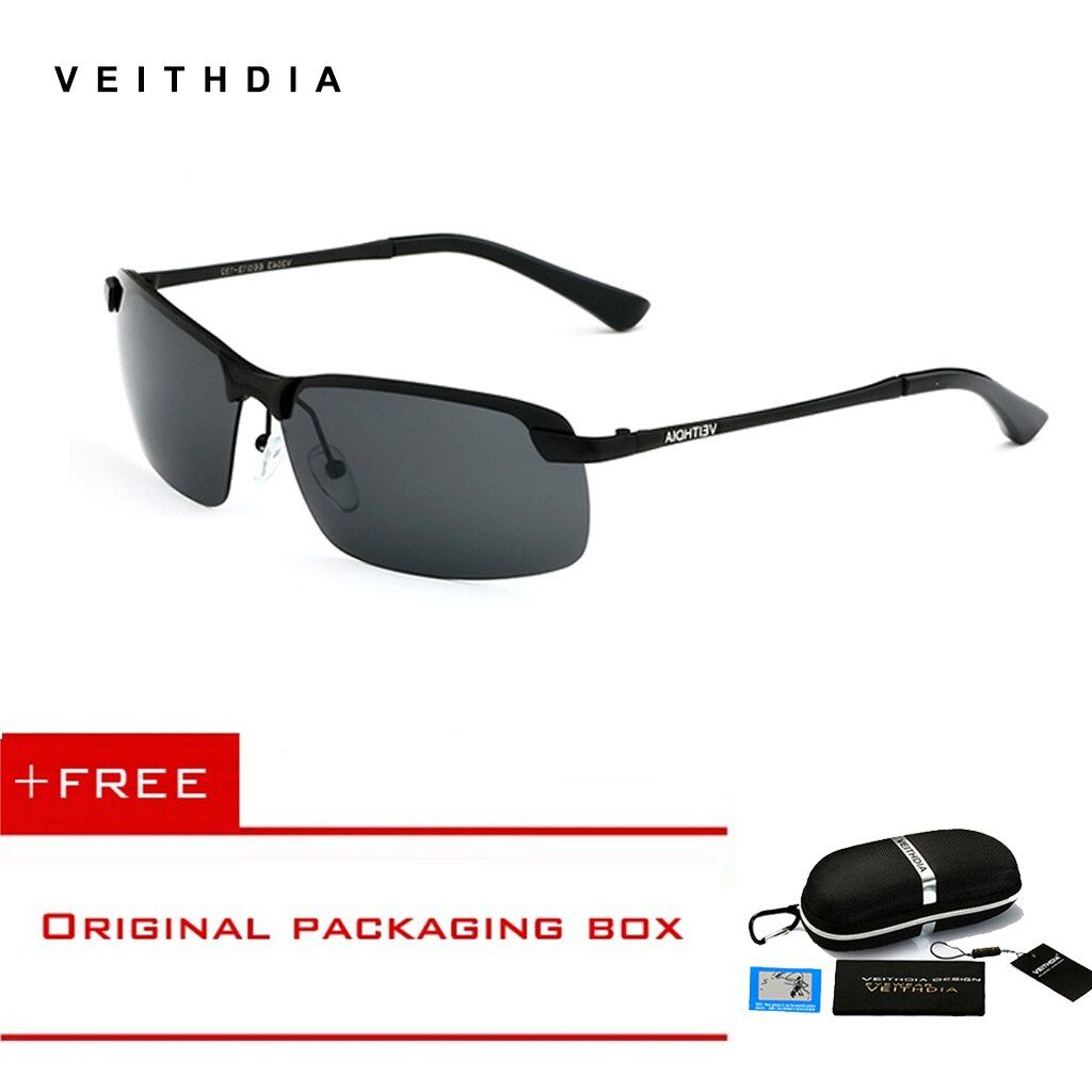 Black GreyVeithdia DESIGN Rimless Polarized mens sunglasses designer Sun Glasses Driving Goggle For Men oculos de sol male shades 3043
