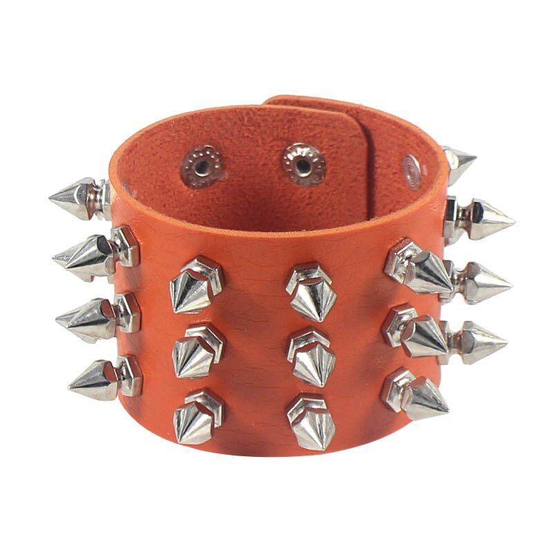 Three Row Cuspidal Spikes Rivet Stud Wide Cuff PU Leather Punk Gothic Rock Unisex Bracelet Men Jewelry Leather Bracelet