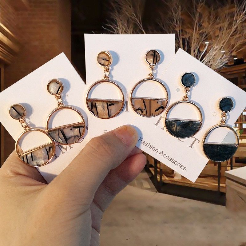 Simple Women Geometric Semicircle Hollow Marble Circle Round Earrings