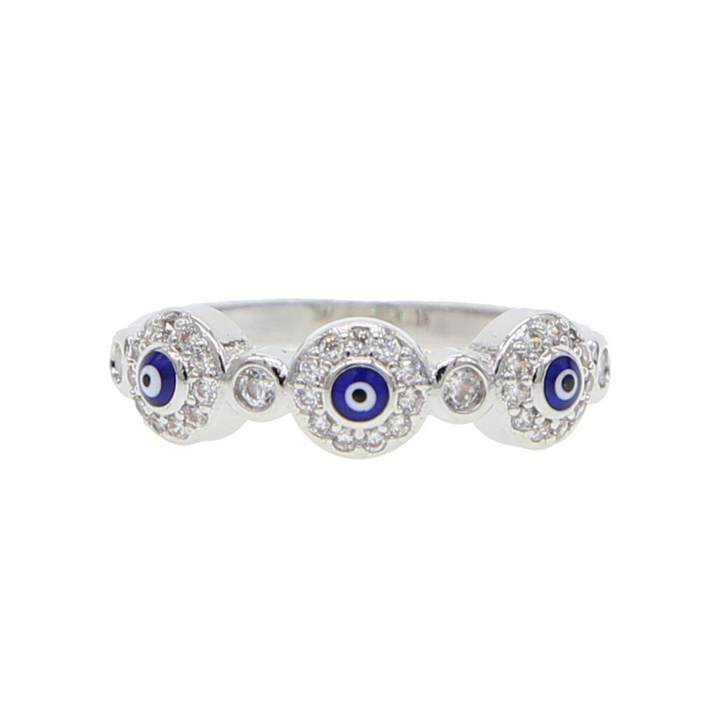 silver color white cz blue el turkish evil eye eternity band fashion lucky women engagement band ring