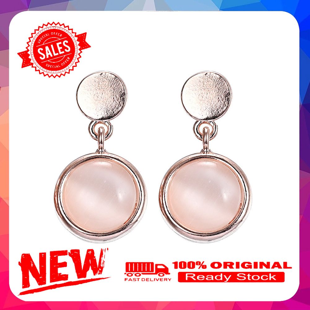 Women Faux Opal Round Pendant Necklace Ear Stud Earrings Wedding Jewelry Gift