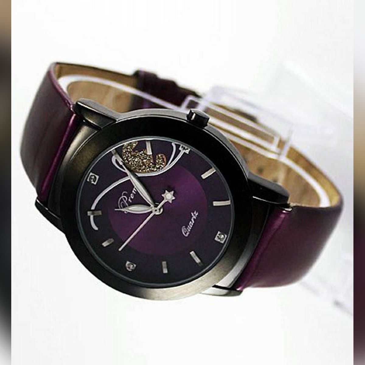 【BestGO】Fashion Lady Women Diamond Pretty Girl Quartz Wrist Watch Purple Luxury