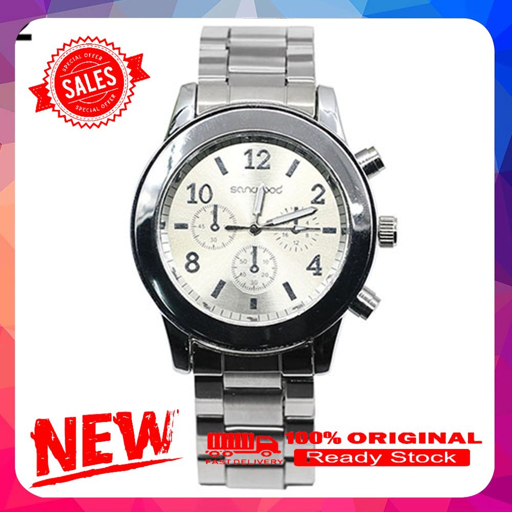 Men's Women's Fashion Simple Stainless Steel Strap Quartz Round Dial Wrist Watch