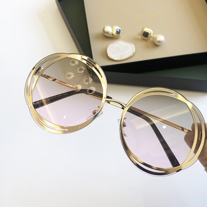 42020 Luxury Round Big Size Oversized lens Mirror Sunglasses Women Brand Designer Metal Frame Lady Sun Glasses oculos UV400