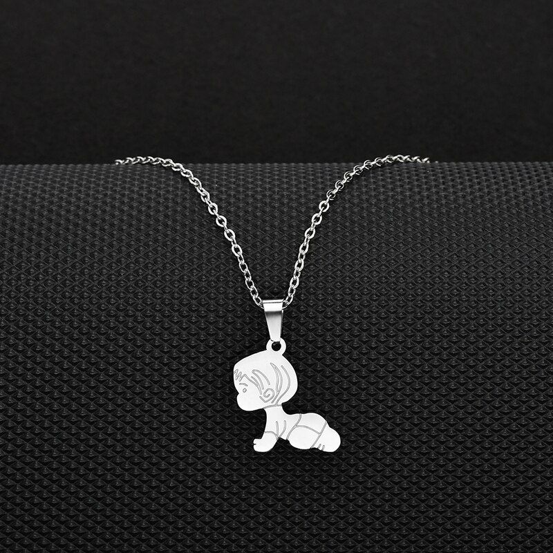 Cute Gold/Steel Boy Girl Necklace Women Stainless Steel Crawling Baby Necklace Meaning Girl Gifts