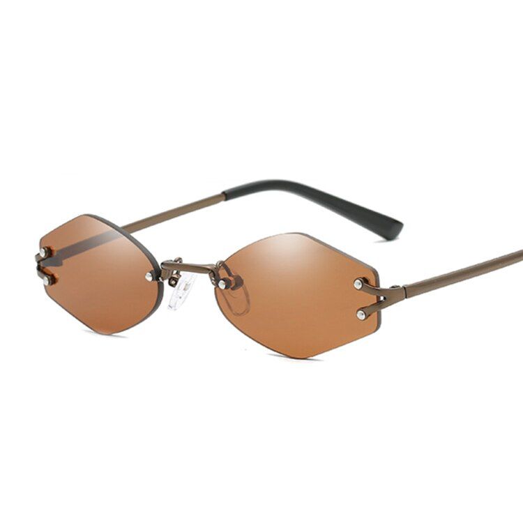 BrownVintage Rimless Brand Designer Hexagonal Sunglasses Women Men Retro Driving Mirror Sun Glasses Female Male Oculos De Sol