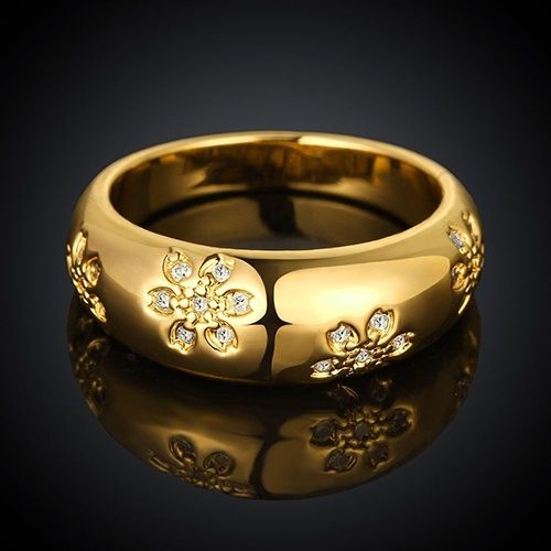 Women's 9K Gold-filled Cubic Zirconia Flower Pattern Engraving Band Ring Jewelry