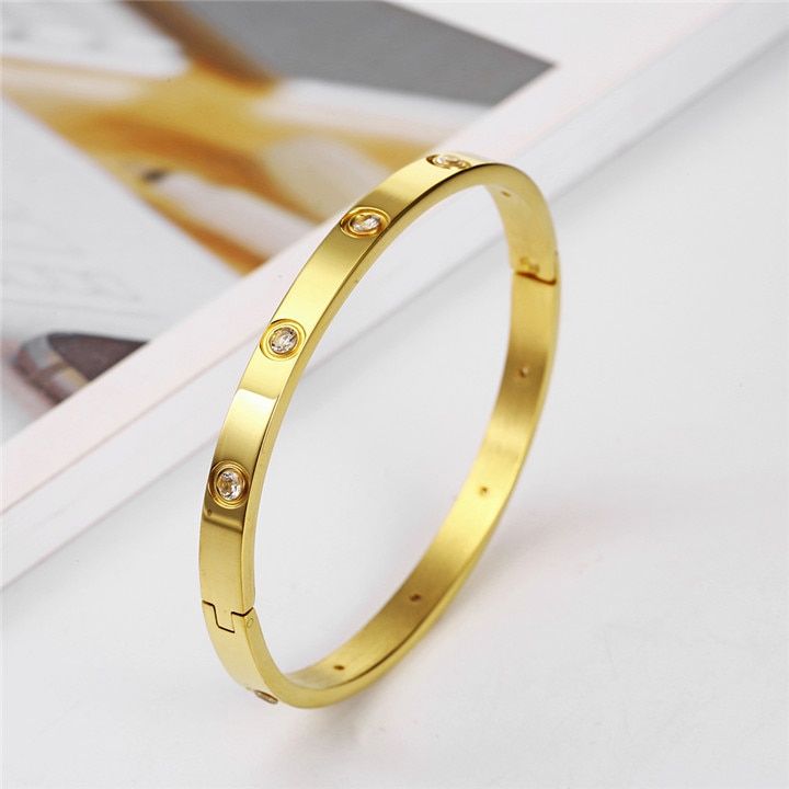 Rose women's bracelets Crystal bangles for women Bohemian Stainless steel Fashion Jewelry love Valentines day Gift