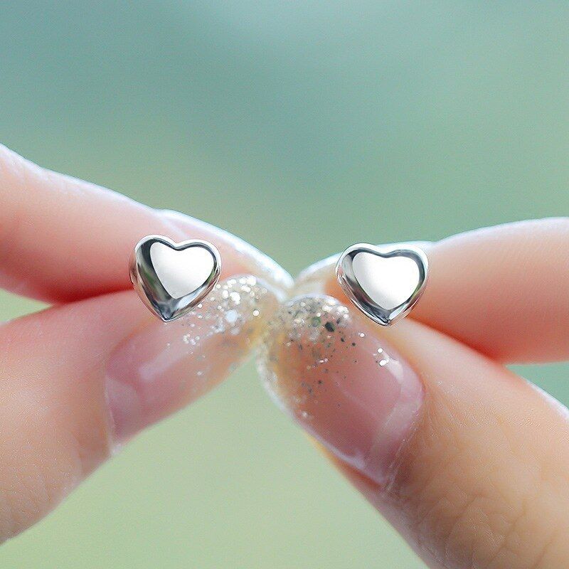 925 Sterling Silver Heart Stud Earrings For Women Kids Wedding Female pendientes eh1438