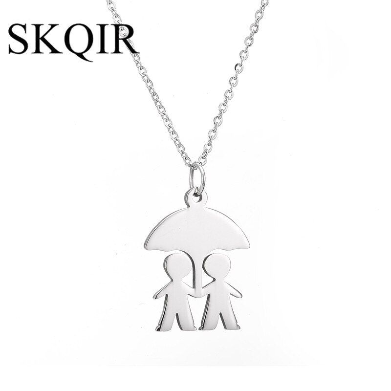 SKQIR Gold Lovers Couple Pendant Necklace Fashion 2019 Boys Girls Couple Necklaces Jewelry For Women Stainless Steel Chain Kyole