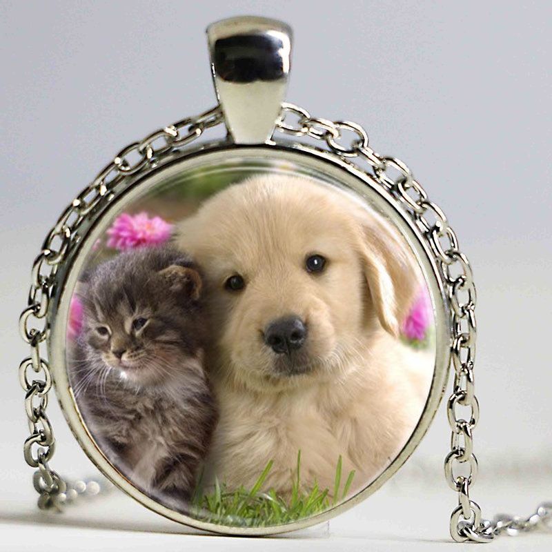 and Cat Logo Long Chian Pendants & Necklaces Vintage Couple Cute Dog Cat Statement Necklace For Girls Boys HZ1