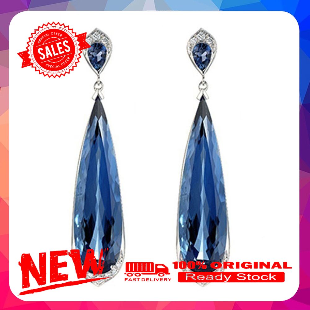 Elegant Women Water Drop Dangle Earrings Faux Sapphire Inlaid Wedding Jewelry
