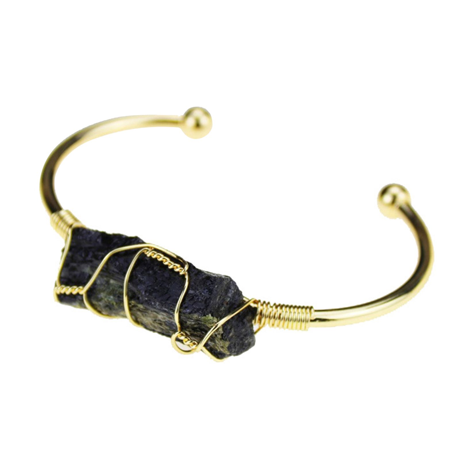 Wire Wrap Natural Stone Women Bracelet Alloy Irregular Stone Opening Adjustable Bangle Jewelry Gift