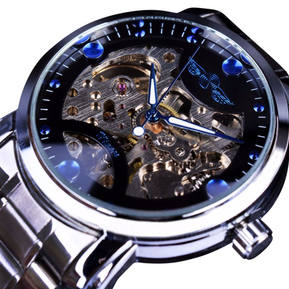 Yfashion Winner Male Auto Mechanical Watch Fashion Skeleton Dial Stainless Steel Band Wristwatch
