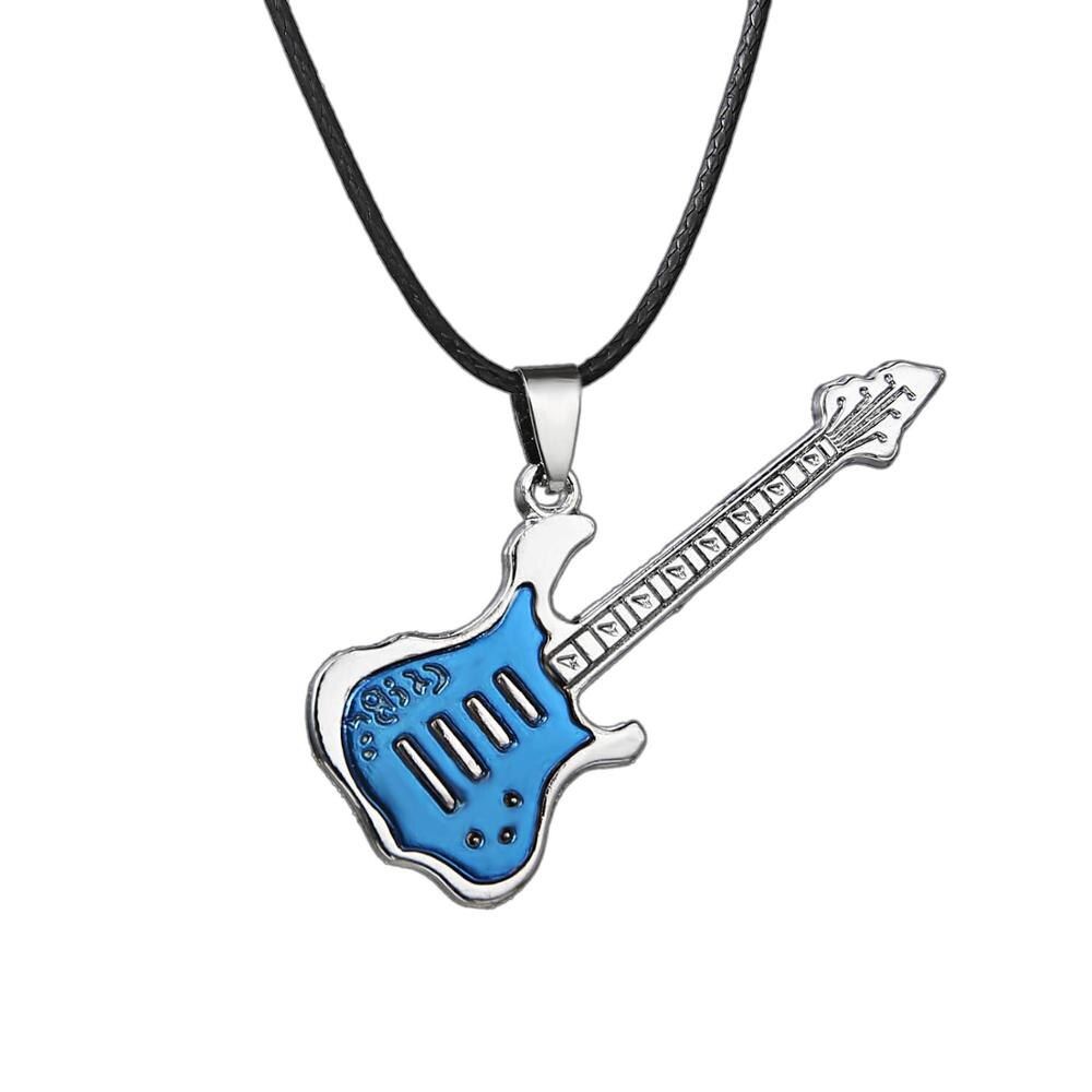 Rinhoo Trendy Leather Chain Guitar Necklace For Men Punk Rock Music Jewelry Gift Stainless Steel Necklace Pendant Wholesale