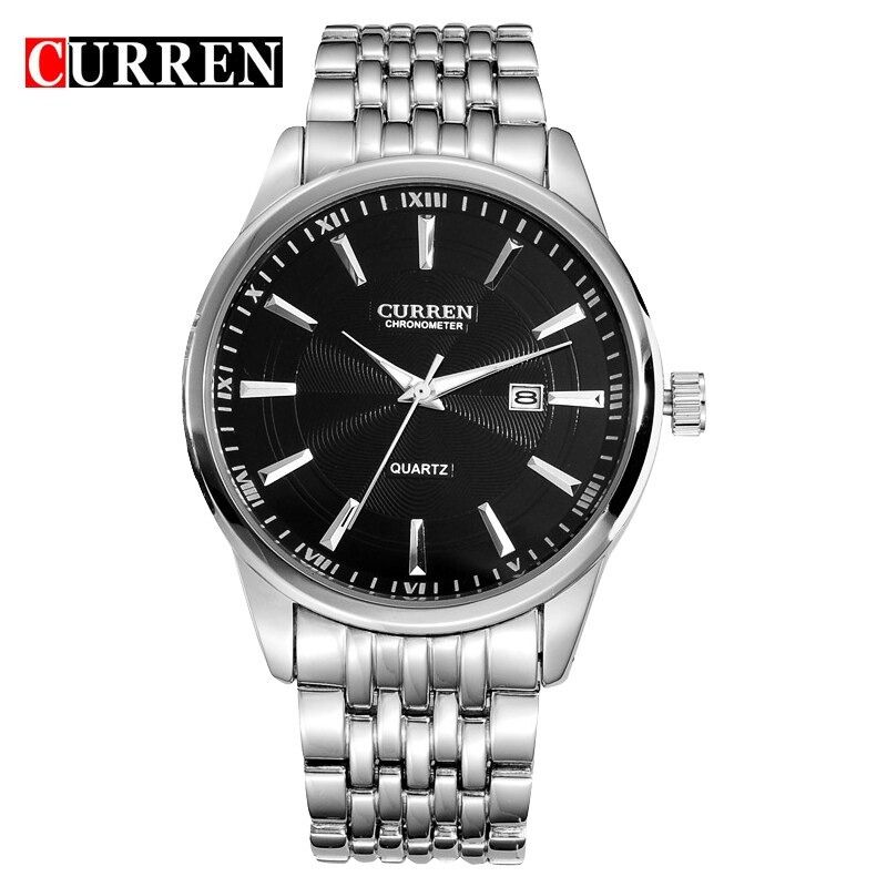 CURREN 8052 Watch Men Top Brand Luxury Classic Business Wristwatch Stainless Steel -Silver BlacK