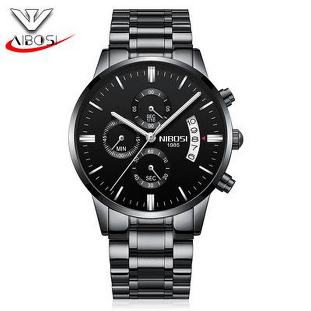 NIBOSI Men's Business Watches 30M Waterproof Three Inner Dial  Calendar Luminous Metal Steel Strap Quartz Watch 2309