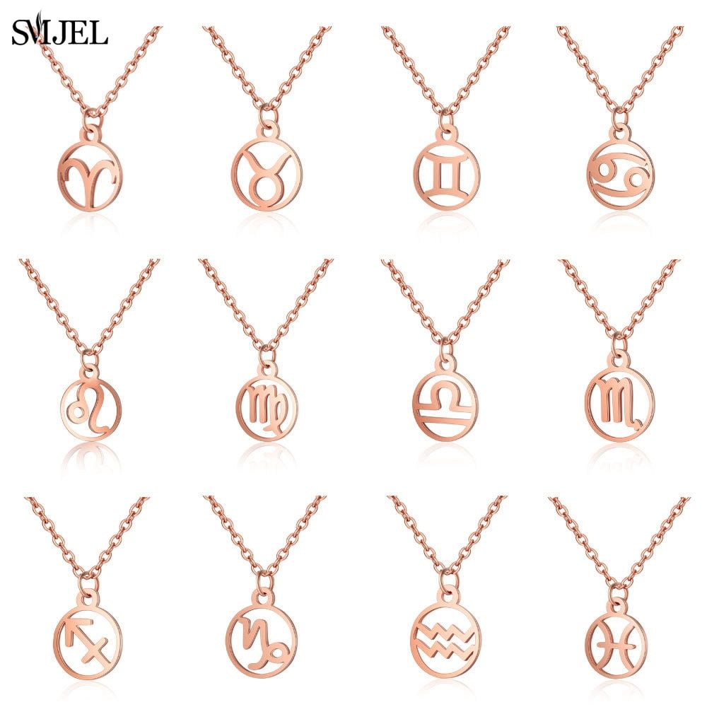 SMJEL Stainless Steel Star Zodiac Necklaces Pendants for Women Rose Gold 12 Constellation Necklace Choker Jewelry Unique Gifts