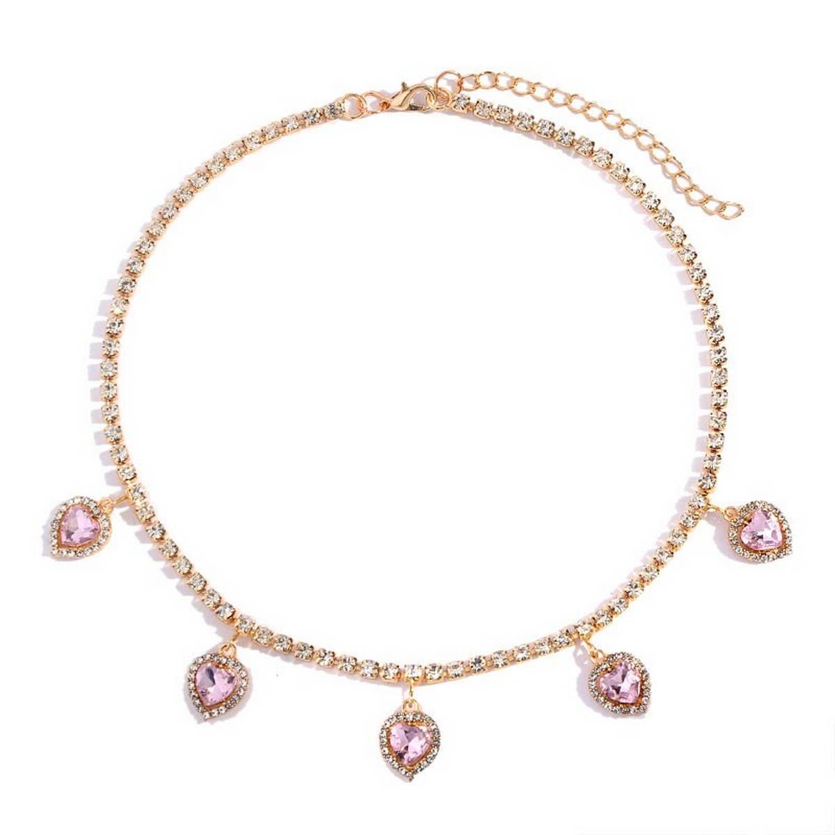 JJFOUCS Trendy New Shining Crystal Heart Wing Pendant Necklace Luxury Rhinestone Tennis Chain Choker Necklace Girls Jewelry Gift