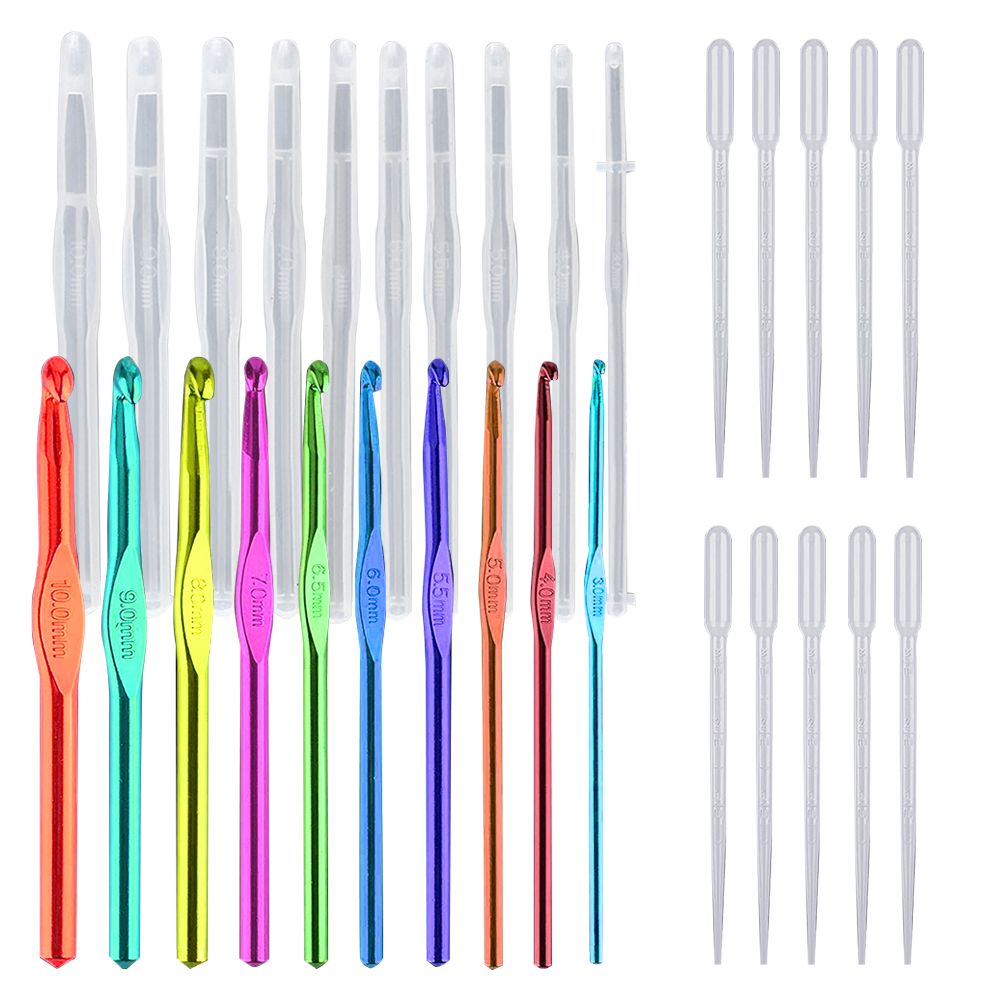 Crochet Hooks Resin Silicone Molds, 10PCS Crochet Hooks Moulds and 10PCS Plastic Transfer Pipettes Set, 3-10mm Knitting Needles Resin Molds for DIY Handmade Crafts