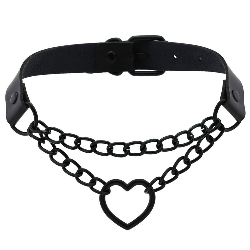 Gothic Harajaku Black Heart Chain Leather Choker Collar grunge Punk Anime Necklaces for Women Buckle Chocker Emo Witch Jewelry