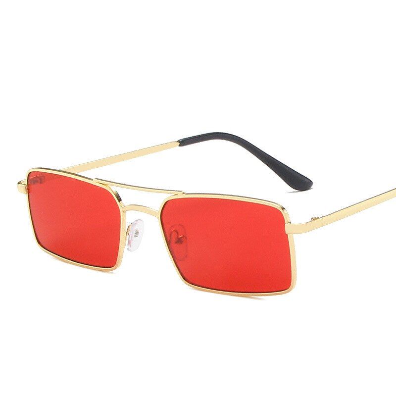 red as picture2020 Retro Square Double Bridge Sunglasses Women Men Metal Small Rectangle Sun Glasses Vintage Black Red Shades Eyewear UV400