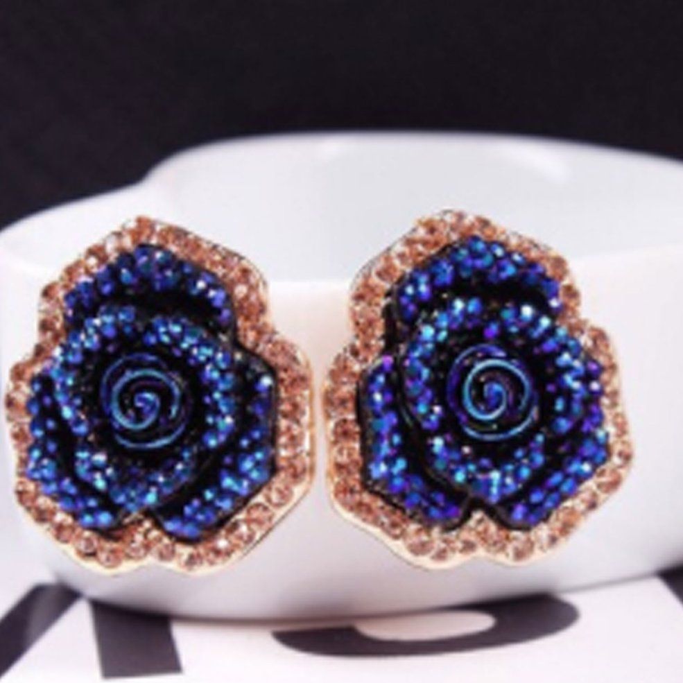 1 Pair Fashion Flower Stud Earrings Creative Shining Earring Jewelry-Blue