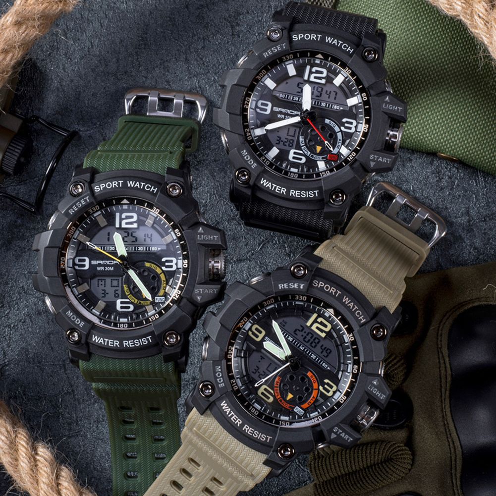 Digital Analog Dual Time Zones Calendar Chronograph Military Men Wrist Watch
