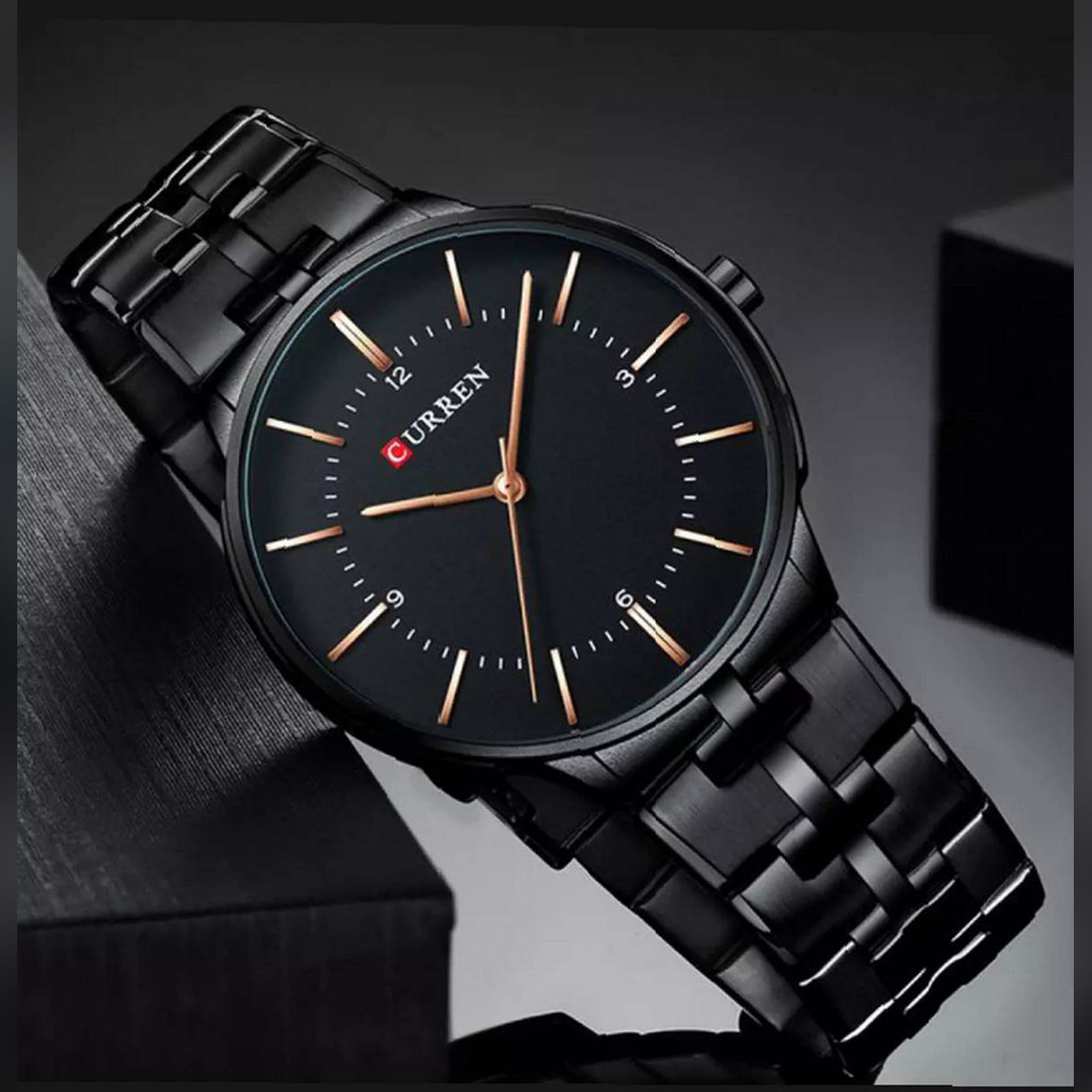 Authentic Curren 8321 Black Stainless Steel Analog Watch For Men - Black