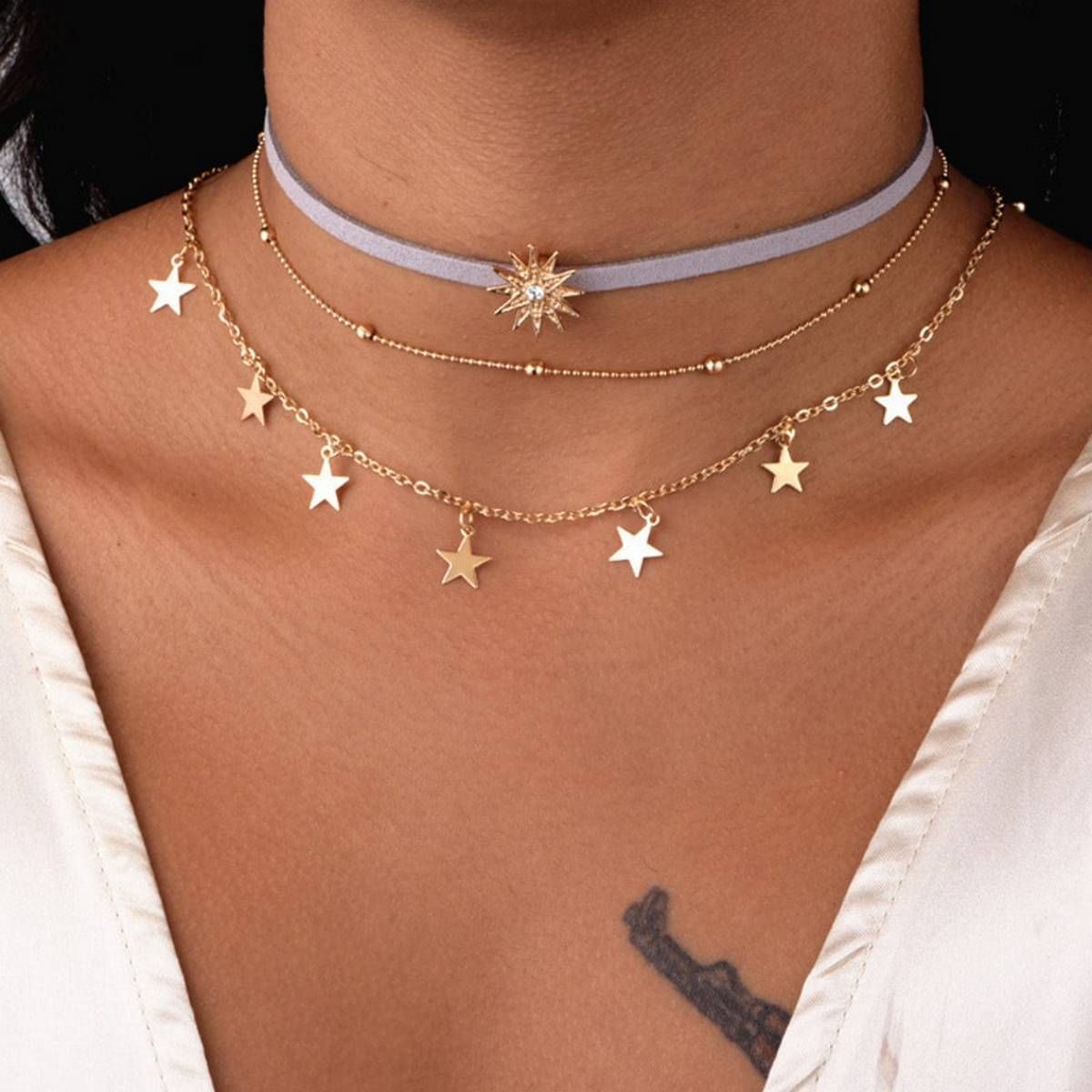 KMVEXO Summer Style Velvet 3 Layers Stars Chokers Necklace Women 2019 Fashion Jewelry Boho Rhinestone Collar Necklace Bijouterie