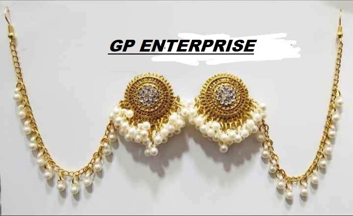 Bahubali Pearl Zircon Kundan Jhumka Earring With Ear Chain  For Women