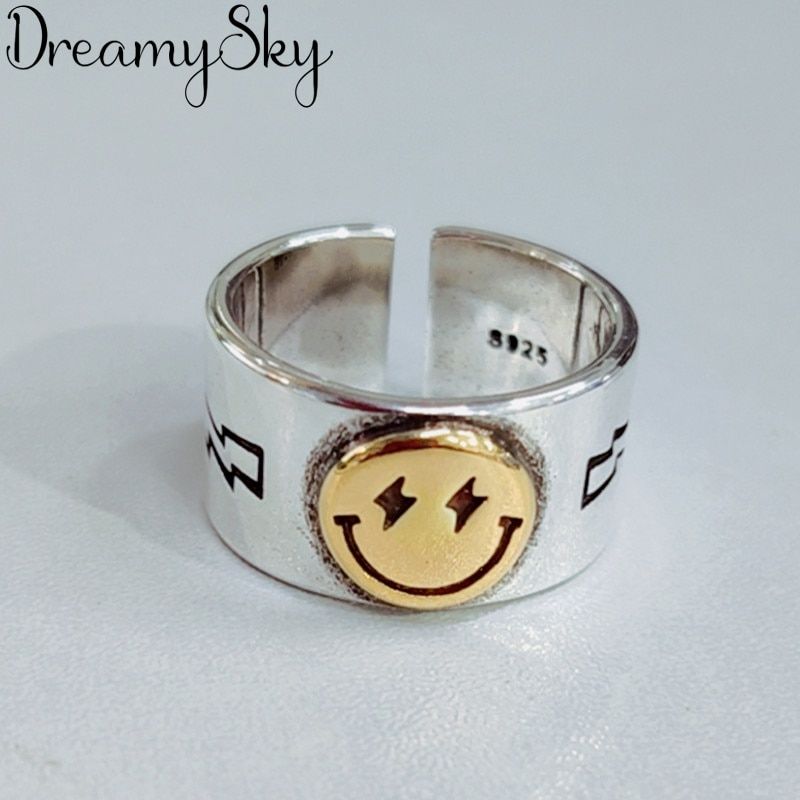 DreamySky Punk Vintage Smile Face Rings For Women Boho Female Charms Jewelry Men Antique  Ring Fashion Party Gift