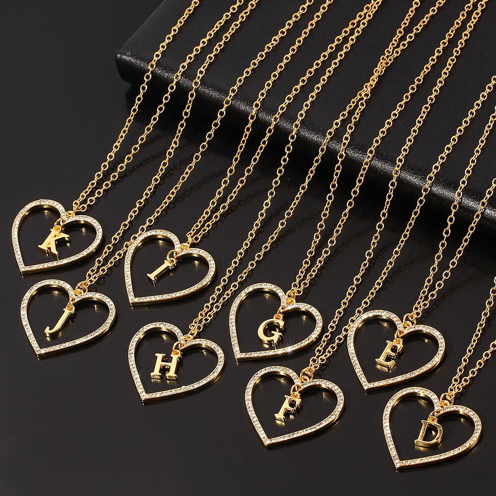 Initial A-Z 26 Letter Pendant Necklace Gold Color Chain Unisex Charm Luster Medal Capital Letter Necklace Women Men Jewelry Gift