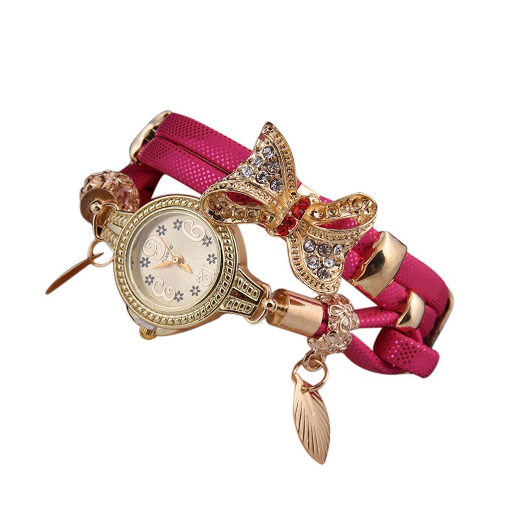 reloj mujer Butterfly Retro Rhinestone Bracelet Watches Women Leather Rhinestone Analog Quartz Watch Clock Women dames horloges