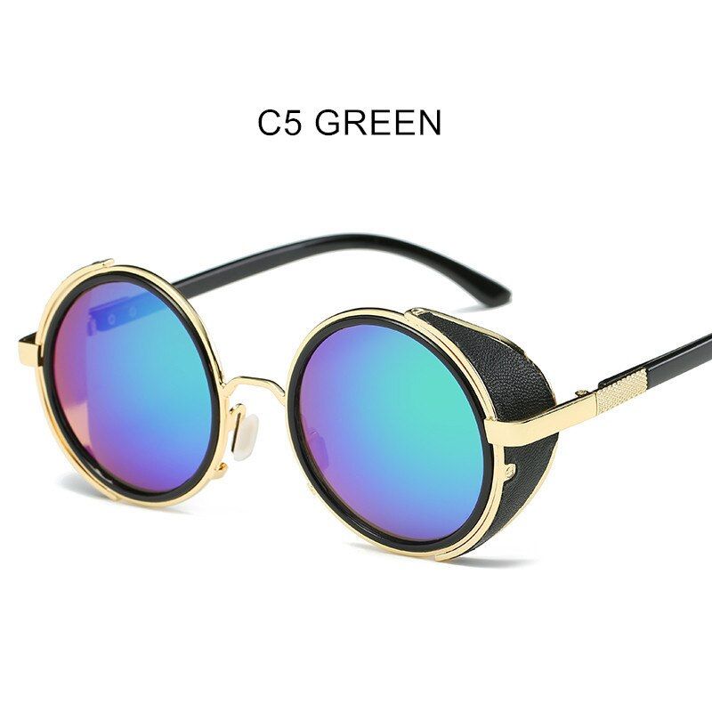 C5 Greenas pictureWomen Men Steampunk Sunglasses Retro Windproof Punk Sun Glasses Vintage Sunglass Design Eyewear Metal Round for Men