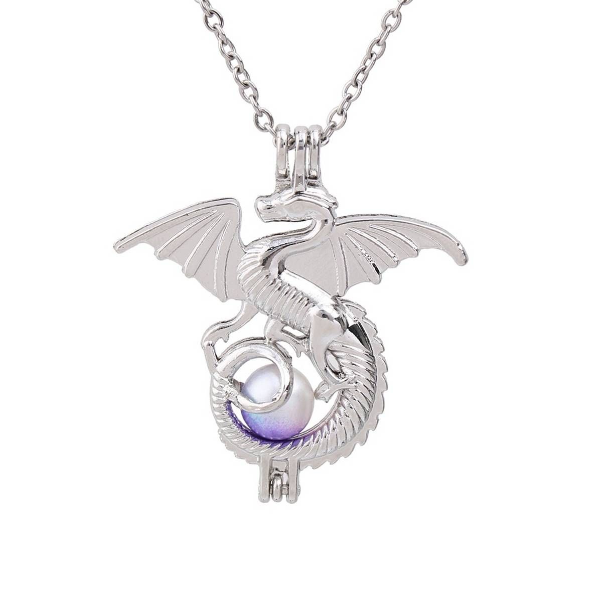 1pc Silver Plated Dragon Pearl Cage Pendant Necklace Jewelry for Oyster Pearls Aroma Perfume Essential Oil Lockets Diffuser