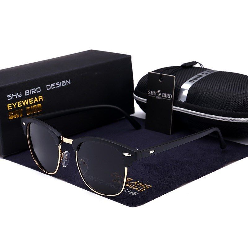 Matte blackWith BoxFashion Brand Designer Polarized Sunglasses Men Women Rivet Black Frame Colorful Coating Sun Glasses Shades UV400 Male Eyewear