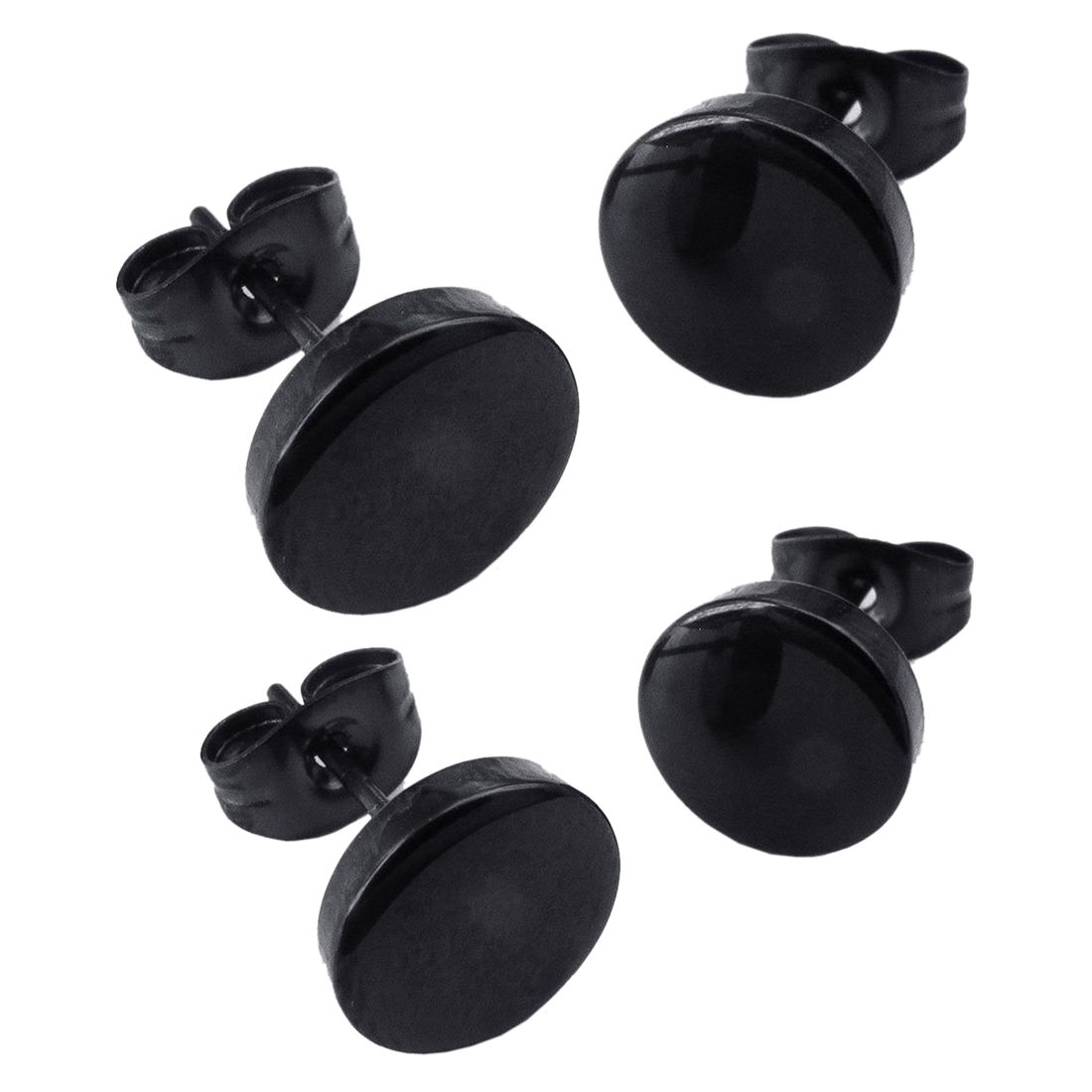 Jewelry Men's Earrings, 10mm/8mm Circle Ear Studs, 4Pcs, Stainless Steel, Black
