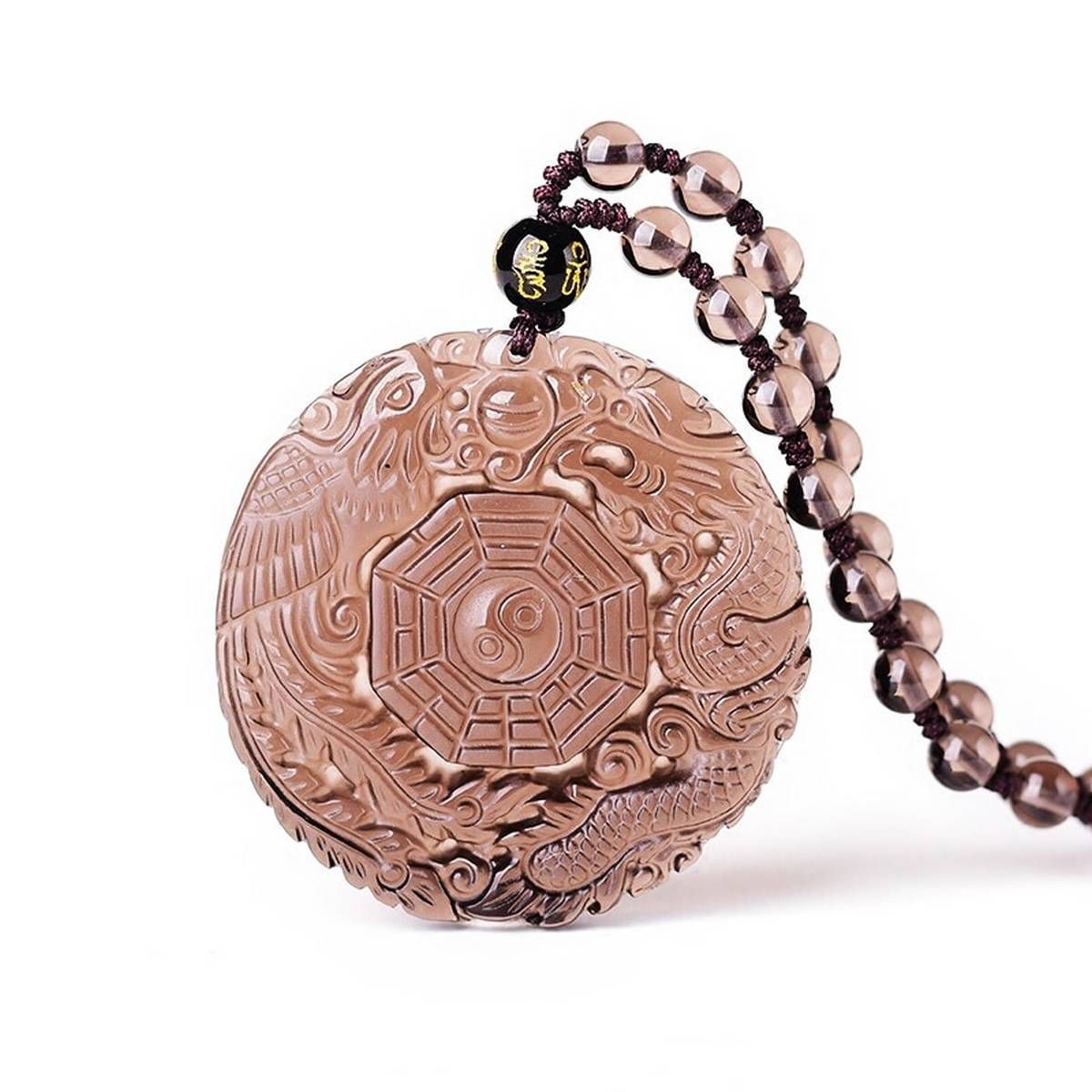 Natural Stone Pendant Necklace Dragon Phoenix with Chain Eight Trigrams Pendant Ice Obsidian Amulet Peace Mascot For Men/Women