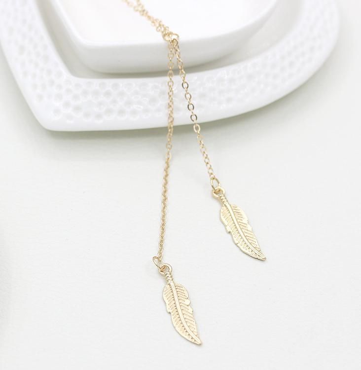 2017 New Fashion Womens Vintage Long Necklace Jewelry Silver Gold Simple Feather Leaves Pendant Necklaces Colar Jewelry Gifts