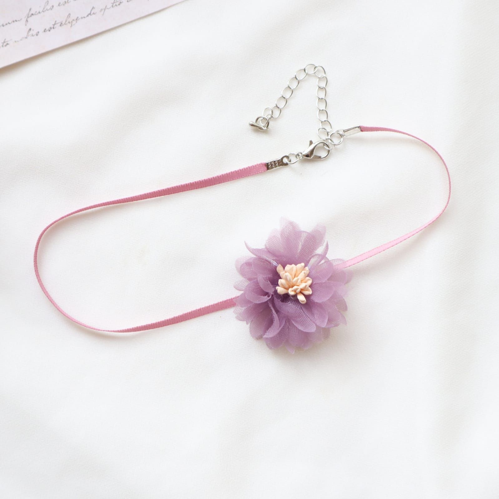 Purple flower ribbon alloy Pendant Collar Choker Necklace