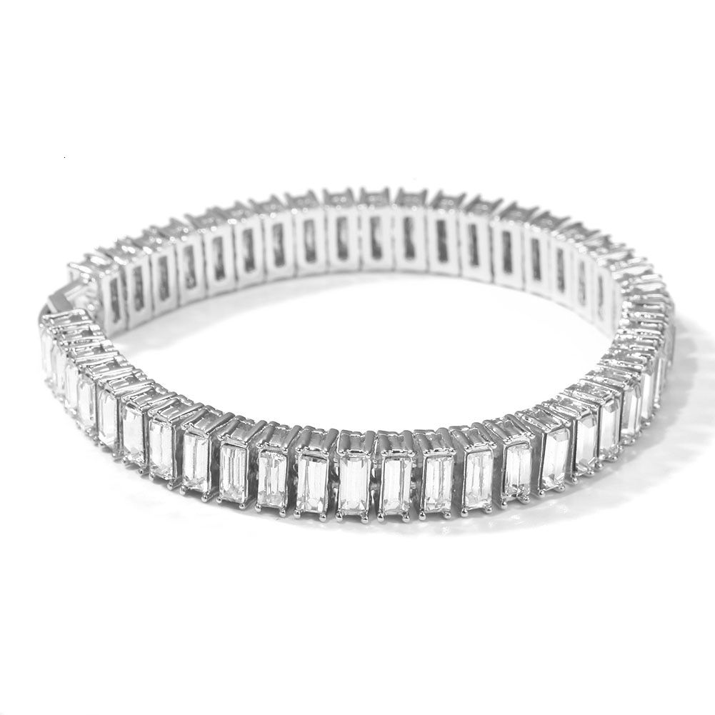 THE BLING KING 9.6mm Width Hiphop Bracelet Baguette Rhinestones Gold&Silver Color Mens Cool Bracelets Jewelry Drop Shipping