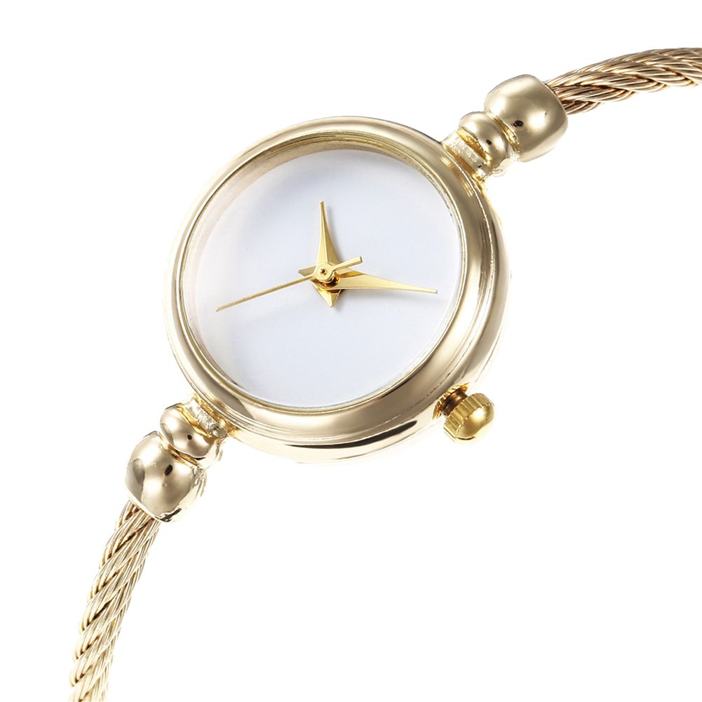 Fashion Women No Scale Round Dial Alloy Wire Band Bangle Quartz Wrist Watch