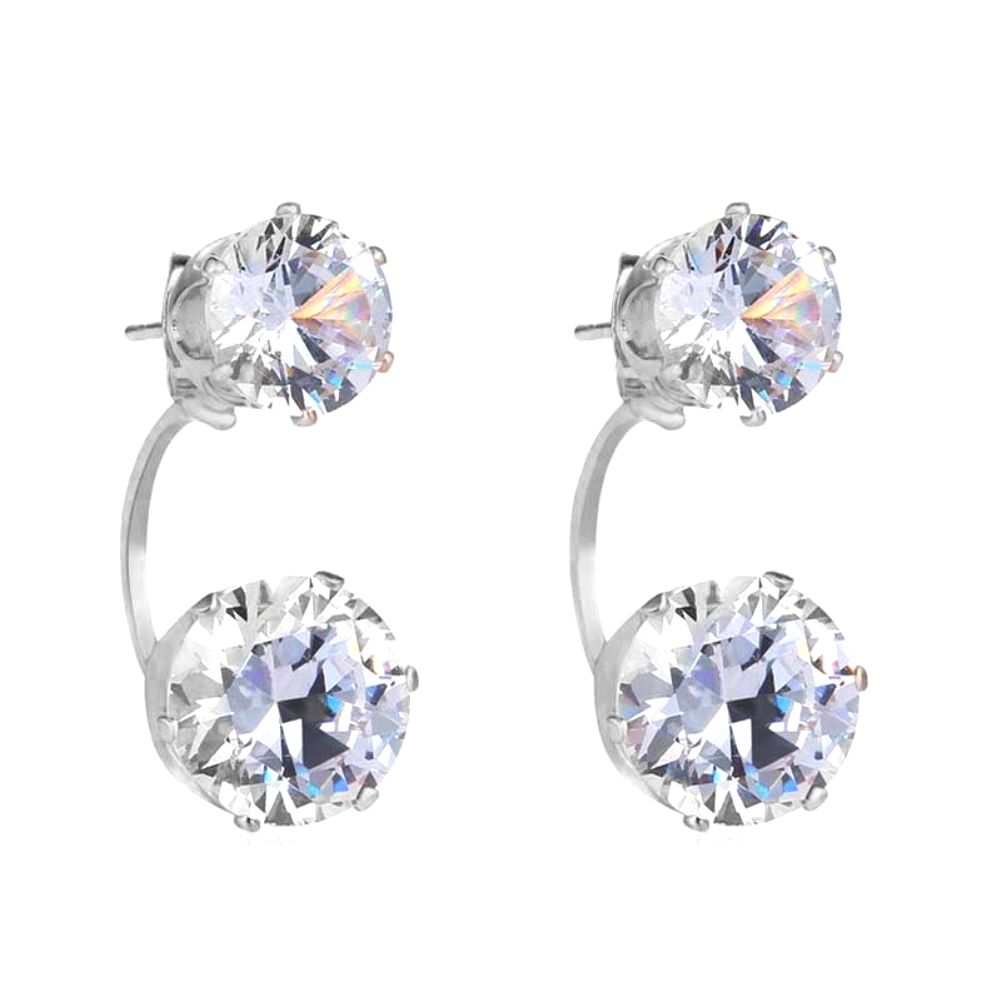 Fashion Women Double Cubic Zirconia Drop Ear Jacket Piercing Earrings Jewelry