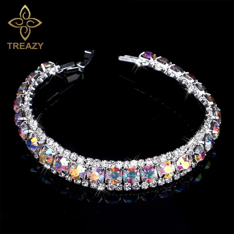 TREAZY Luxury Wedding Crystal Bracelets For Women Silver Plated Rhinestone Chain Link Bracelets Bangles Jewelry Pulseira Female