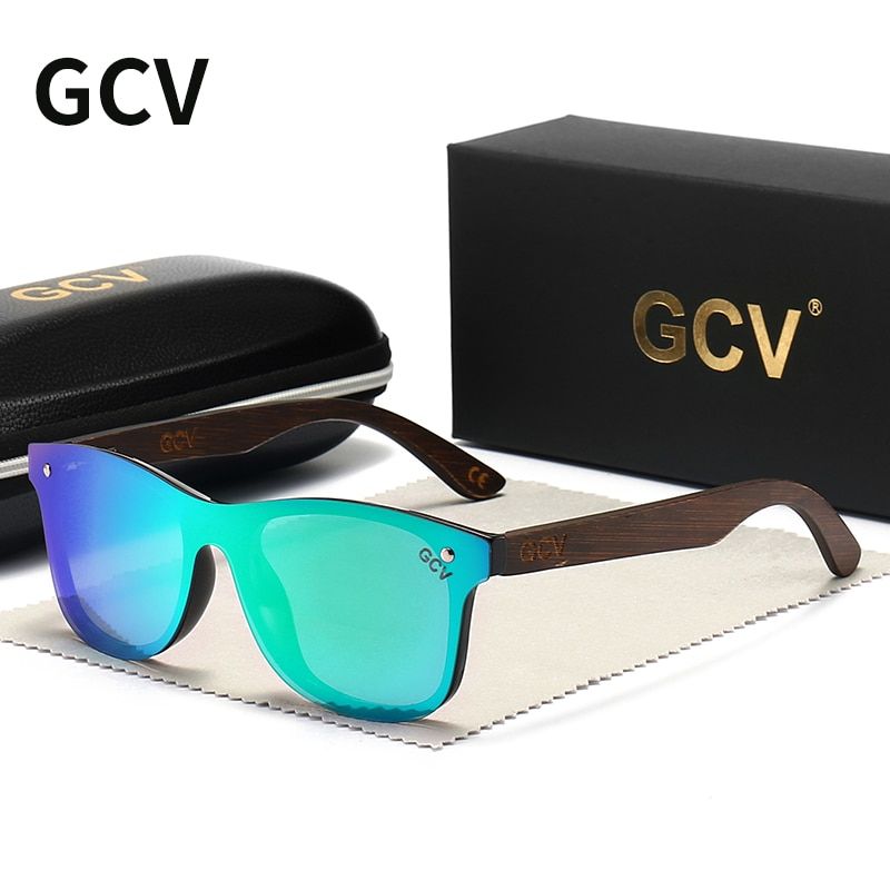 GCV Natural Wooden Photochromic Sunglasses Men Polarized Fashion Sun Glasses  Wood Oculos De Sol Masculino-Green-Polarized