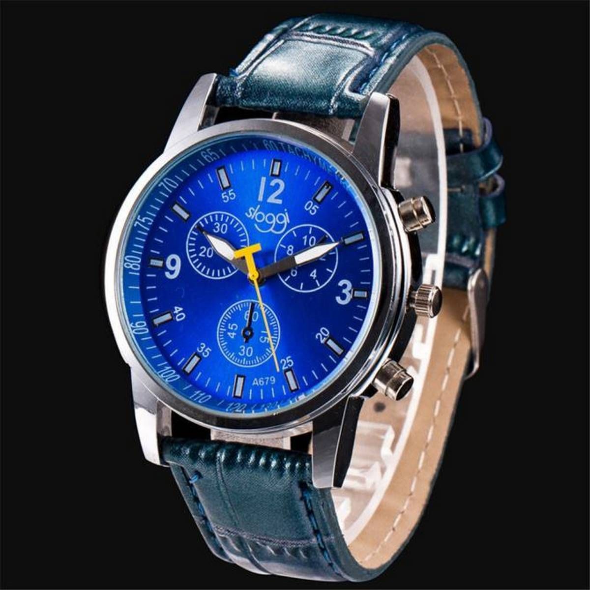 Luxury Fashion Crocodile Faux Leather Mens Analog Watch Wrist Watches BK