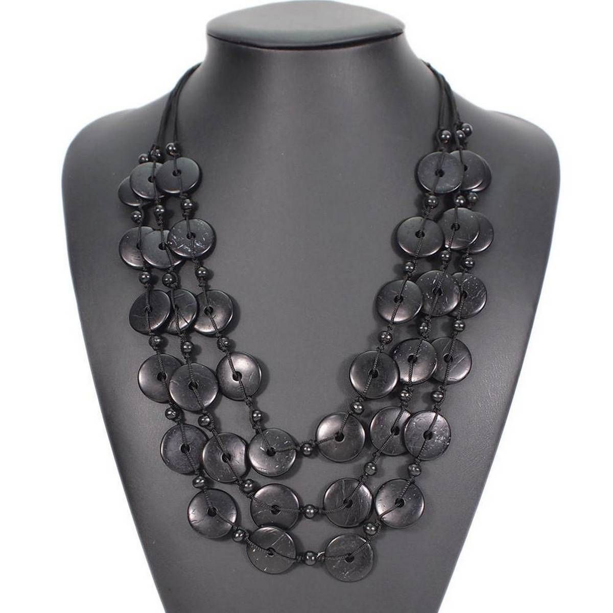 MANILAI Boho Coconut shell Multilayer Pendant Necklace For Women Circular Wood Statement Choker Necklace Party Jewelry